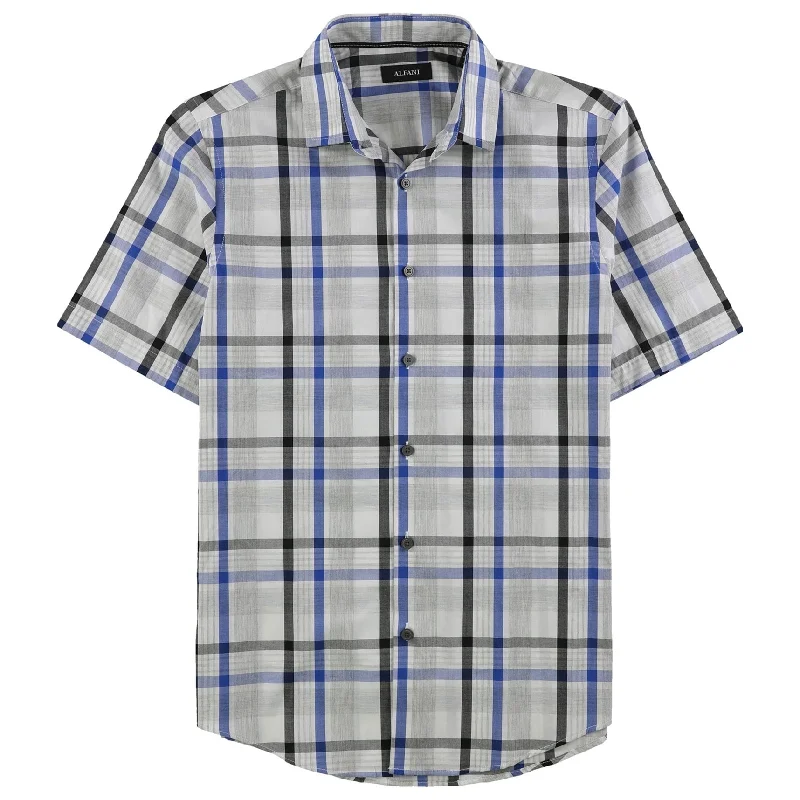 Men's Retro - Style Hawaiian Print Casual Shirts in Bold Patterns for a Tropical VacationAlfani Mens Plaid, Plaid And Plaid Button Up Shirt, Blue, Small