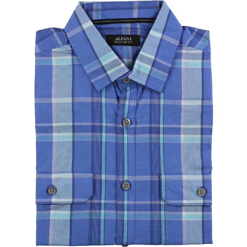 Men's Stretch - Fabric Casual Shirts in Navy Blue for a Comfortable and Flexible FitAlfani Mens SS Plaid Button Up Shirt, Blue, Small