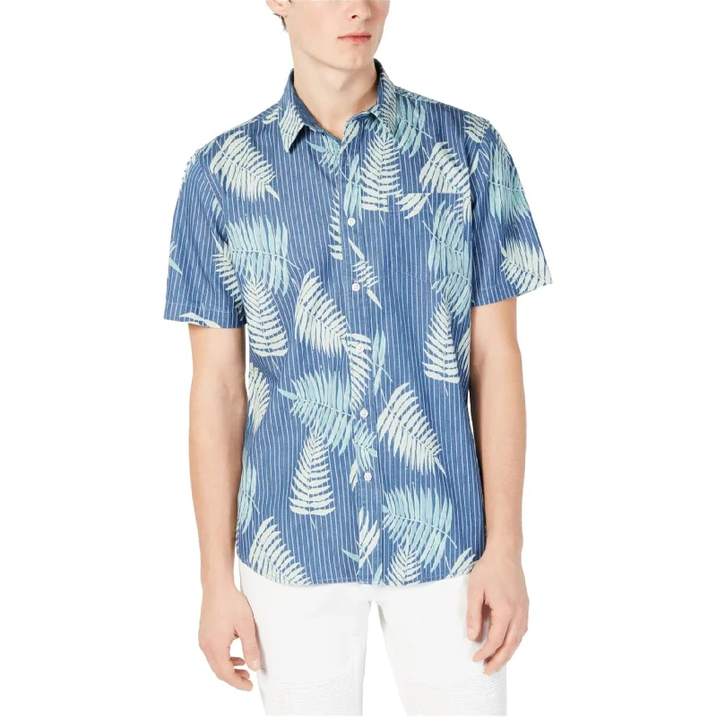 Men's Linen Blend Casual Shirts with Roll - Up Sleeves for a Summer Beach LookAmerican Living Mens Scout Floral Button Up Shirt, Blue, Medium