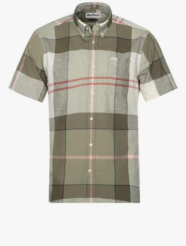 Plus Size Men's Plaid Flannel Casual Shirts in Earth Tones for a Cozy Fall OutfitDouglas Short Sleeve Tailored Shirt Glenmore Olive Tartan