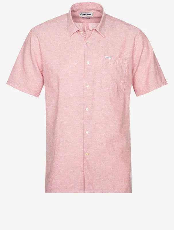 Men's Linen Blend Casual Shirts with Roll - Up Sleeves for a Summer Beach LookNelson Short Sleeve Summer Shirt Pink Clay