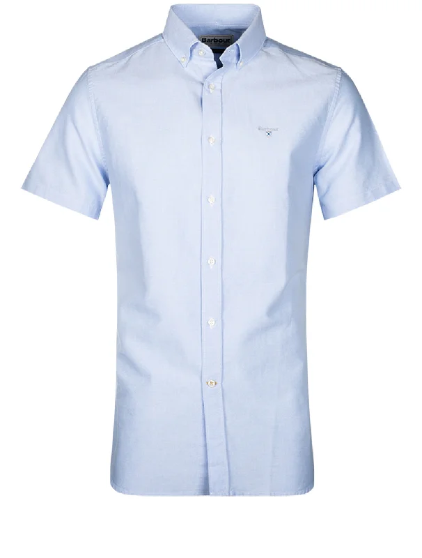 Men's Wrinkle - Resistant Polyester Blend Casual Shirts for Easy Travel and MaintenanceOxford Short Sleeve Shirt Blue