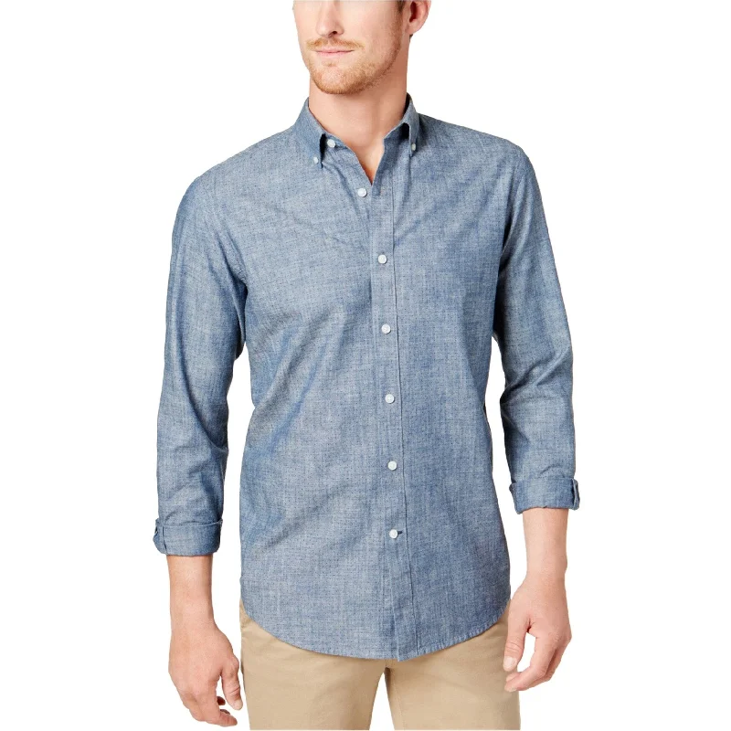 Men's Wrinkle - Resistant Polyester Blend Casual Shirts for Easy Travel and MaintenanceClub Room Mens Chambray Button Up Shirt, Blue, Small