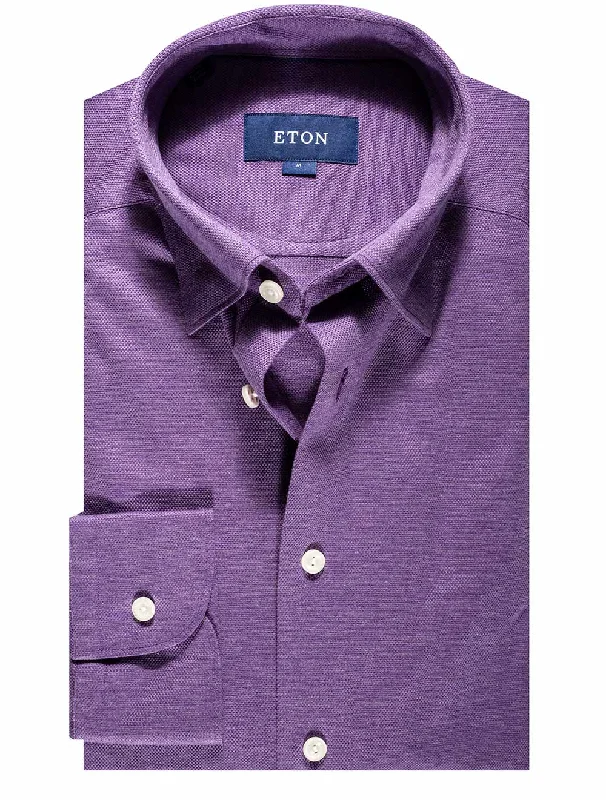 Men's Stretch - Fabric Casual Shirts in Navy Blue for a Comfortable and Flexible FitSlim Fit Jersey Pique Shirt Purple