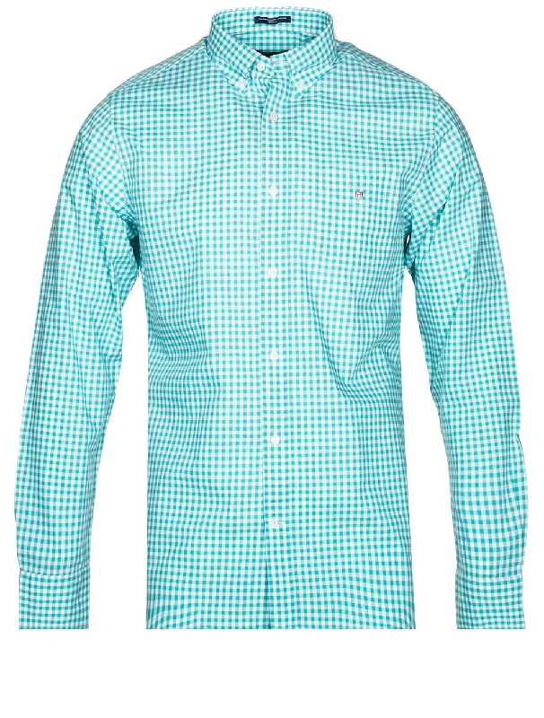 Men's Sustainable Recycled Material Casual Shirts for Eco - Conscious ConsumersRegular Fit Gingham Broadcloth Shirt Aqua Green