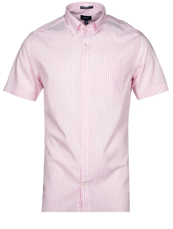 Men's Stretch - Fabric Casual Shirts in Navy Blue for a Comfortable and Flexible FitRegular Fit Stripe Short Sleeve Broadcloth Shirt California Pink