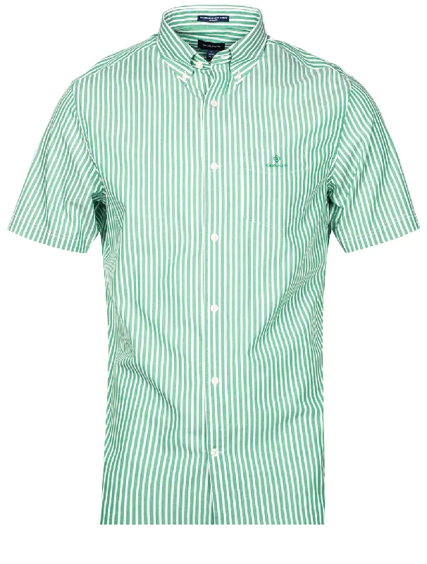 Men's Sustainable Recycled Material Casual Shirts for Eco - Conscious ConsumersRegular Fit Stripe Short Sleeve Broadcloth Shirt Lavish Green