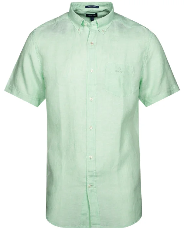 Men's Button - Down Oxford Casual Shirts in Crisp White for a Classic and Versatile StyleRegular Linen Short Sleeve Shirt Absinthe Green