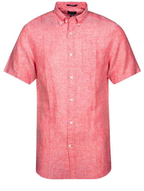 Men's Tailored Fit Checkered Casual Shirts in Multicolor for a Smart - Casual EnsembleRegular Linen Short Sleeve Shirt Watermelon Pink