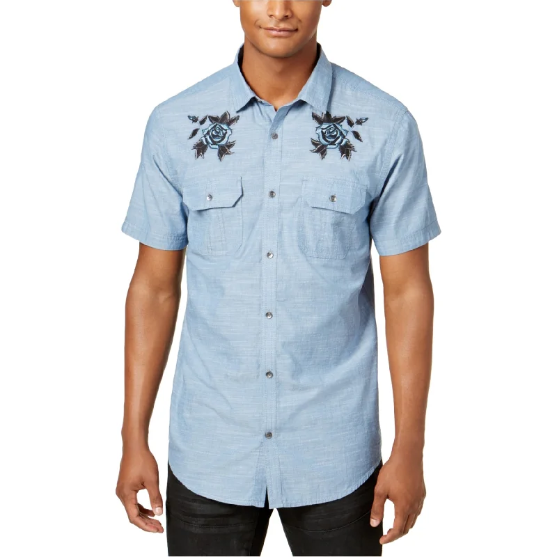 Men's Organic Cotton Casual Shirts with a Soft Handfeel for Everyday ComfortI-N-C Mens Blue Roses Button Up Shirt