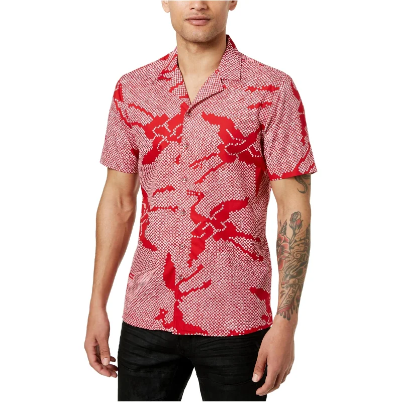 Men's Sustainable Recycled Material Casual Shirts for Eco - Conscious ConsumersI-N-C Mens Geo Crane Button Up Shirt, Red, X-Small