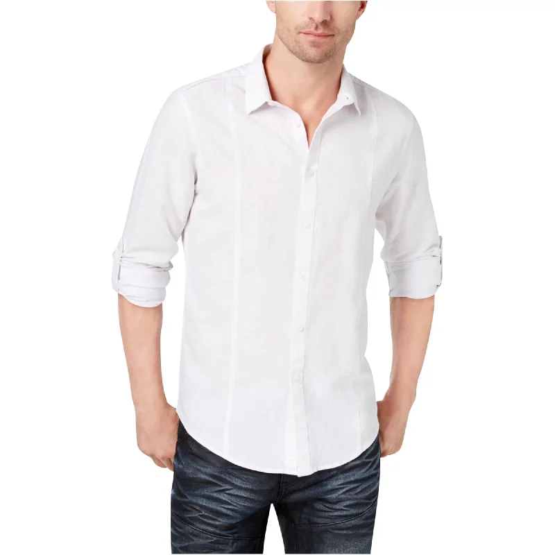 Men's Linen Blend Casual Shirts with Roll - Up Sleeves for a Summer Beach LookI-N-C Mens Seamed Roll Button Up Shirt