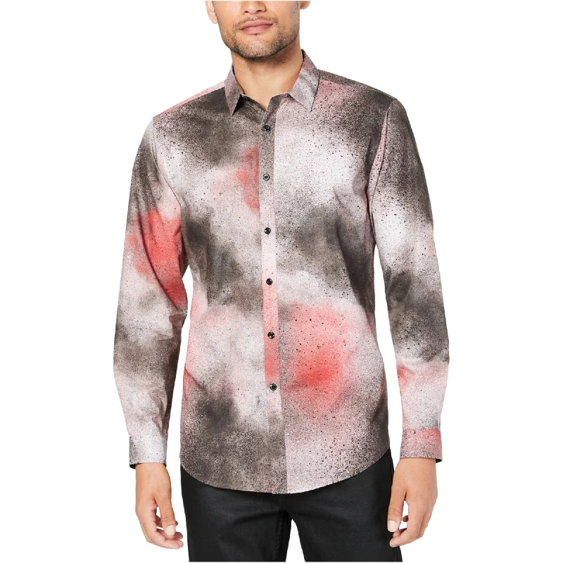 Men's Embroidered Detail Casual Shirts in Beige for a Touch of EleganceI-N-C Mens Spray Paint Button Up Shirt, Grey, Medium