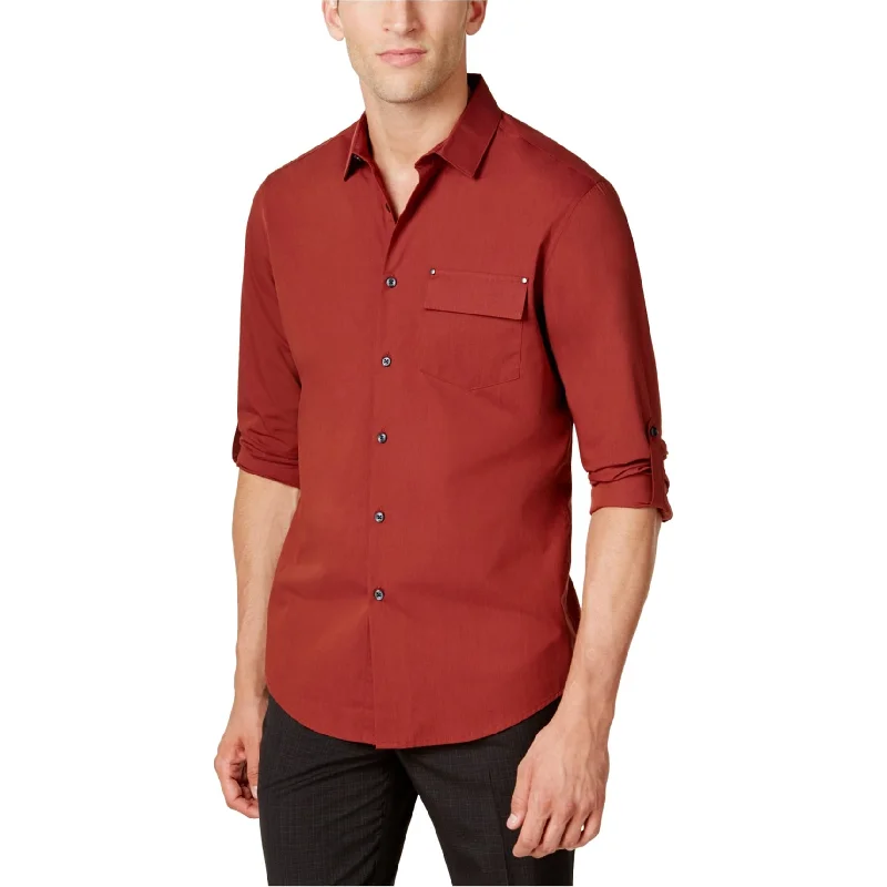 Men's Embroidered Detail Casual Shirts in Beige for a Touch of EleganceI-N-C Mens Utility Button Up Shirt