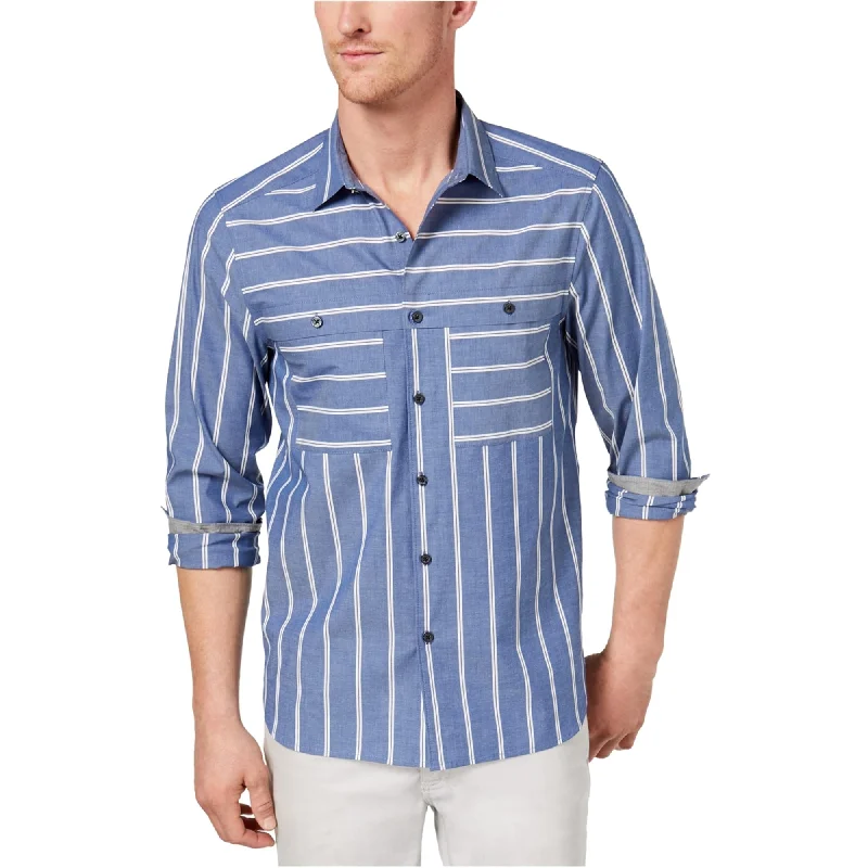 Men's Moisture - Wicking Performance Fabric Casual Shirts for Outdoor ActivitiesKenneth Cole Mens Wide Stripe Button Up Shirt, Blue, Small