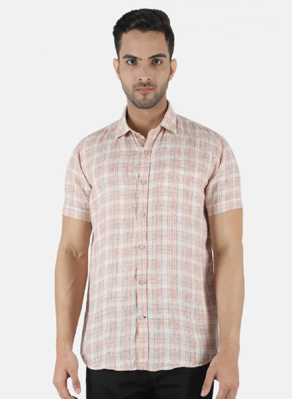 Men's Slim - Fit Printed Floral Casual Shirts in Pastel Colors for a Spring - Inspired VibeMen Beige Check Shirt