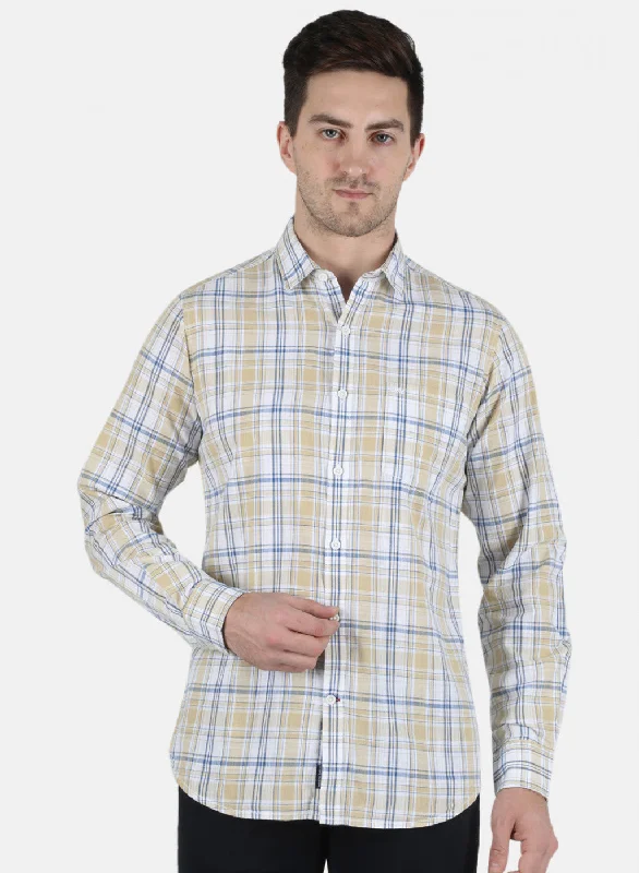 Men's Shearling - Lined Collar Casual Shirts in Brown for a Rustic and Warm AppealMen Beige Check Shirt