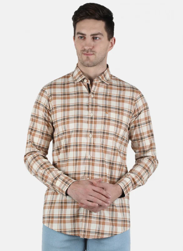 Men's Tailored Fit Checkered Casual Shirts in Multicolor for a Smart - Casual EnsembleMen Beige Check Shirt