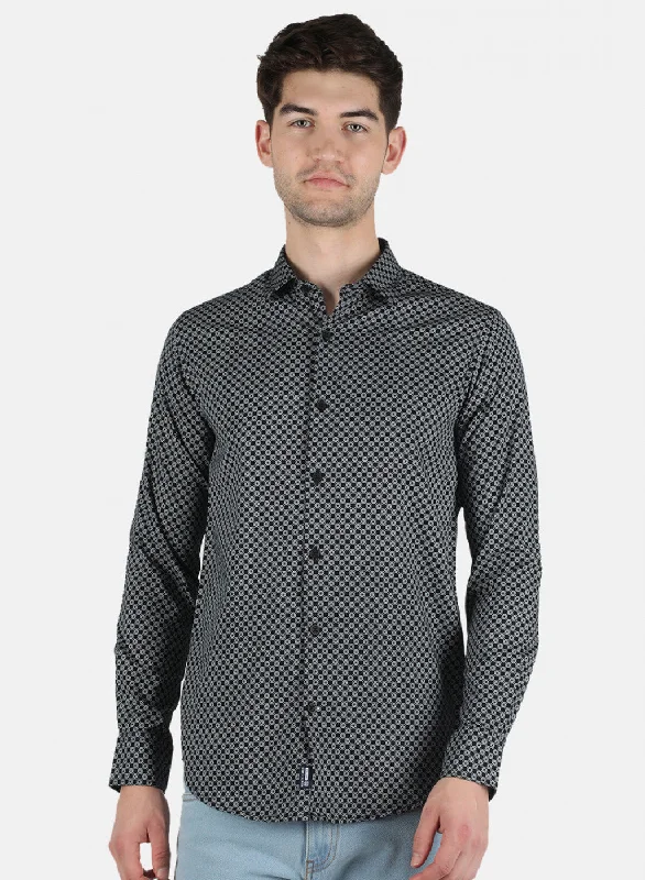 Men's Wrinkle - Resistant Polyester Blend Casual Shirts for Easy Travel and MaintenanceMen Black Printed Shirt