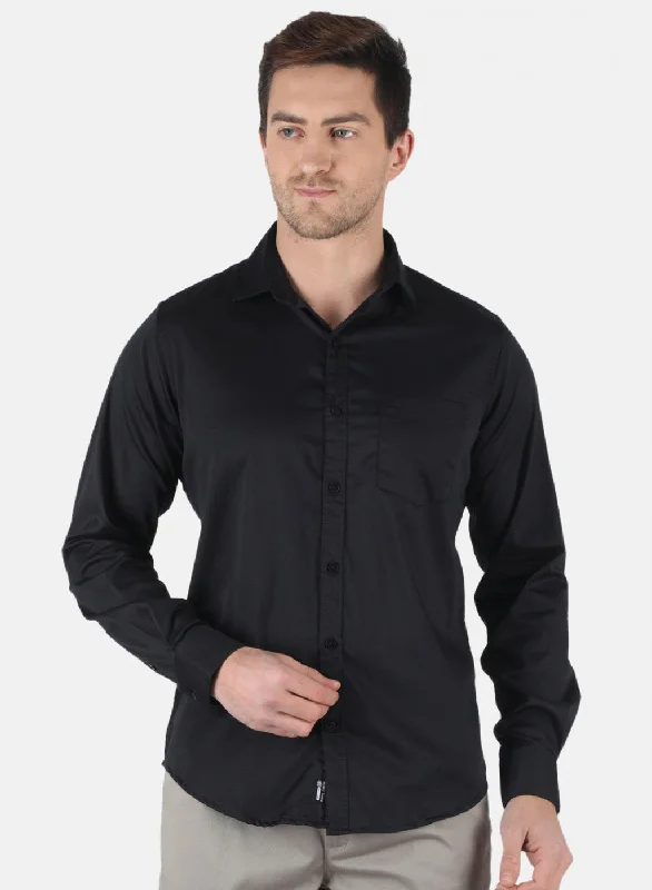 Men's Linen Blend Casual Shirts with Roll - Up Sleeves for a Summer Beach LookMen Black Solid Shirt