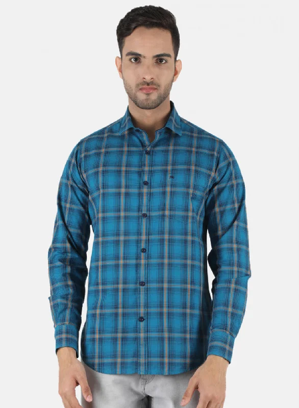 Men's Slim - Fit Printed Floral Casual Shirts in Pastel Colors for a Spring - Inspired VibeMen Blue Check Shirt