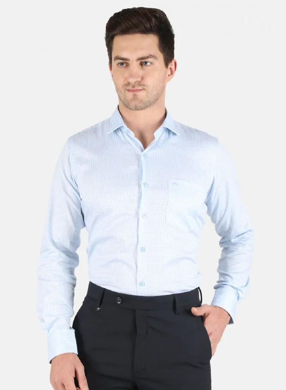 Men's Two - Tone Contrast Panel Casual Shirts in White and Navy for a Stylish and Eye - Catching DesignMen Blue Check Shirt