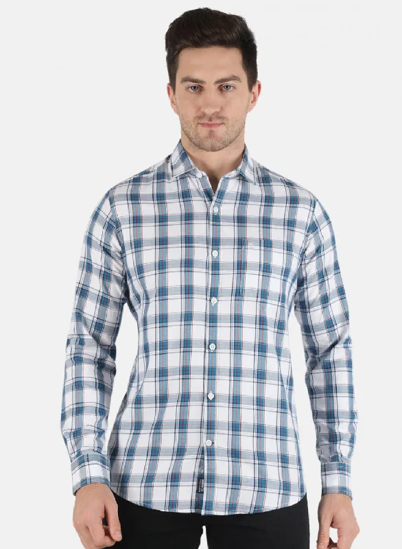 Men's Embroidered Detail Casual Shirts in Beige for a Touch of EleganceMen Blue Check Shirt