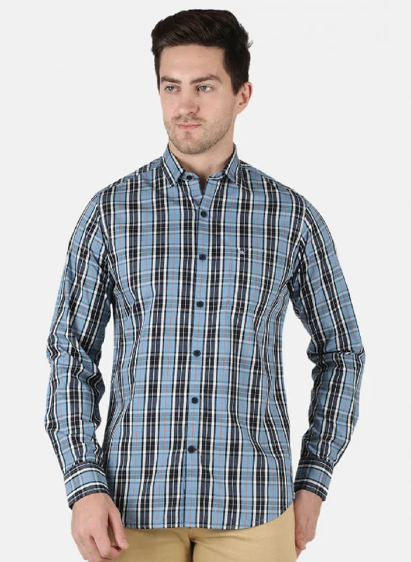 Men's Distressed Denim Casual Shirts with Frayed Edges for a Trendy and Rugged LookMen Blue Check Shirt