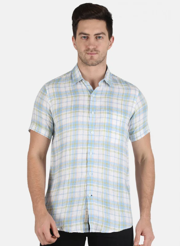 Men's Sustainable Recycled Material Casual Shirts for Eco - Conscious ConsumersMen Blue Check Shirt