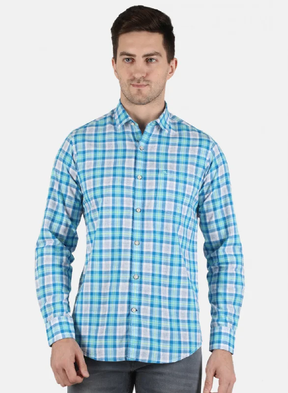 Men's Slim - Fit Printed Floral Casual Shirts in Pastel Colors for a Spring - Inspired VibeMen Blue Check Shirt