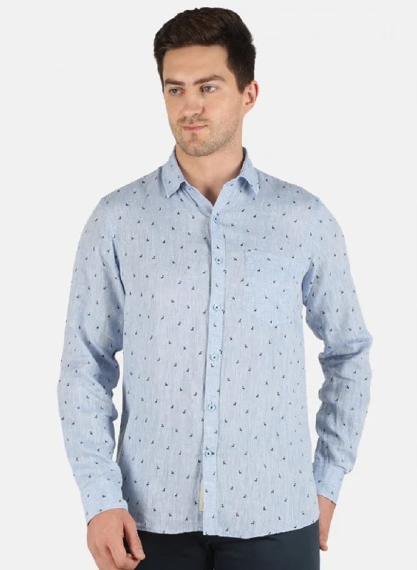 Men's Long - Line Oversized Casual Shirts in Dark Gray for a Relaxed and Modern LookMen Blue Printed Shirt