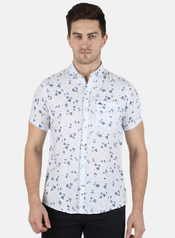 Men's Two - Tone Contrast Panel Casual Shirts in White and Navy for a Stylish and Eye - Catching DesignMen Blue Printed Shirt