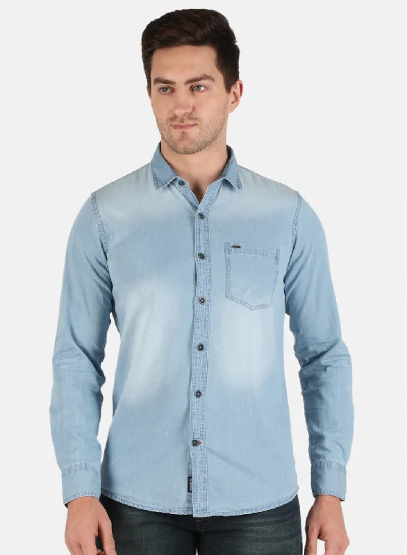 Plus Size Men's Plaid Flannel Casual Shirts in Earth Tones for a Cozy Fall OutfitMen Blue Solid Shirt