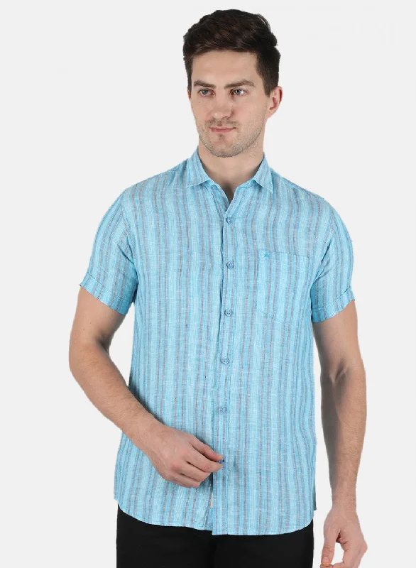 Men's Retro - Style Hawaiian Print Casual Shirts in Bold Patterns for a Tropical VacationMen Blue Stripe Shirt