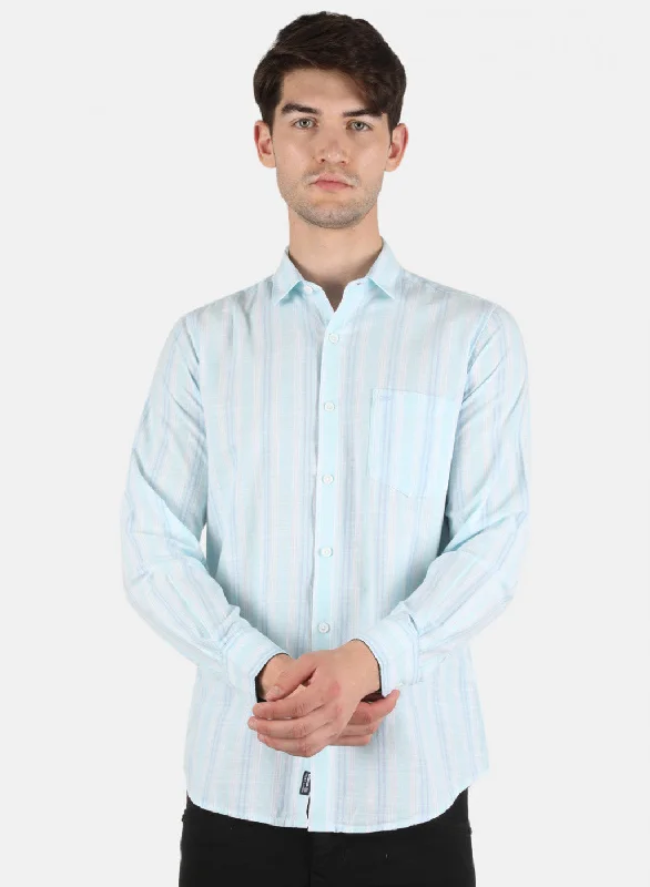 Men's Wrinkle - Resistant Polyester Blend Casual Shirts for Easy Travel and MaintenanceMen Blue Stripe Shirt