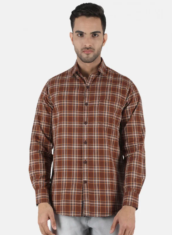 Men's Sustainable Recycled Material Casual Shirts for Eco - Conscious ConsumersMen Brown Check Shirt