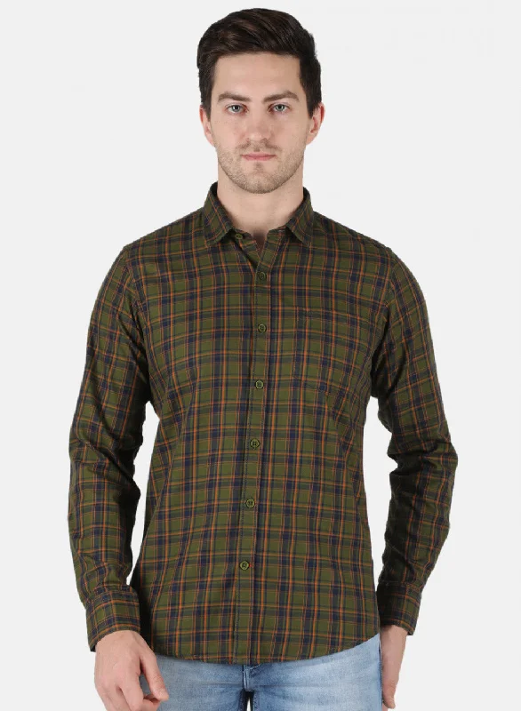 Plus Size Men's Plaid Flannel Casual Shirts in Earth Tones for a Cozy Fall OutfitMen Green Check Shirt