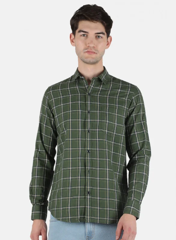 Men's Thermal - Lined Casual Shirts in Black for Added Warmth in Cold WeatherMen Green Check Shirt