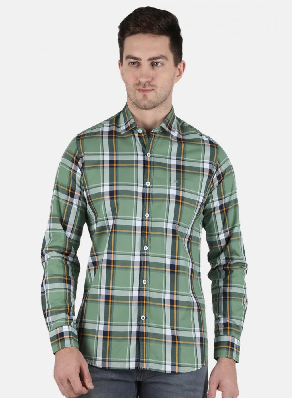 Men's Two - Tone Contrast Panel Casual Shirts in White and Navy for a Stylish and Eye - Catching DesignMen Green Check Shirt