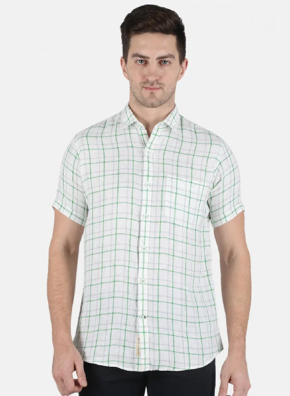 Men's Two - Tone Contrast Panel Casual Shirts in White and Navy for a Stylish and Eye - Catching DesignMen Green Check Shirt