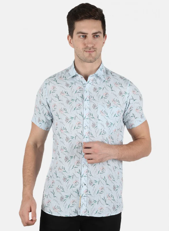 Men's Slim - Fit Printed Floral Casual Shirts in Pastel Colors for a Spring - Inspired VibeMen Green Printed Shirt