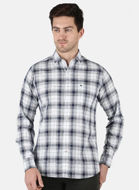 Men's Two - Tone Contrast Panel Casual Shirts in White and Navy for a Stylish and Eye - Catching DesignMen Grey Check Shirt