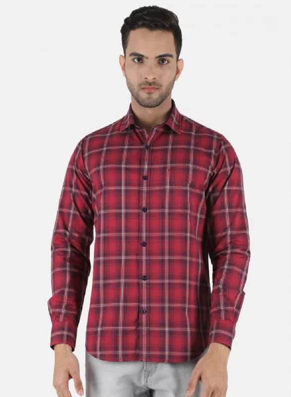 Men's Distressed Denim Casual Shirts with Frayed Edges for a Trendy and Rugged LookMen Maroon Check Shirt