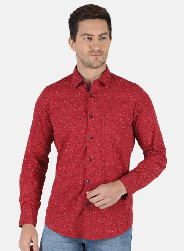 Men's Button - Down Oxford Casual Shirts in Crisp White for a Classic and Versatile StyleMen Maroon Printed Shirt