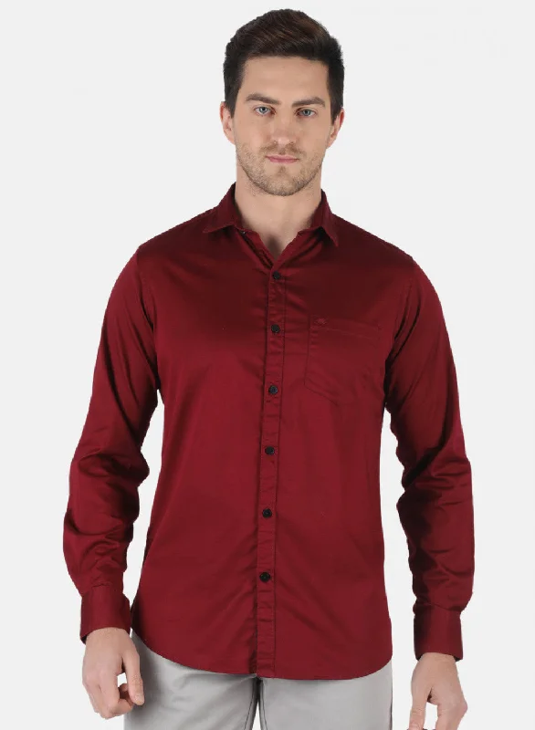 Men's Distressed Denim Casual Shirts with Frayed Edges for a Trendy and Rugged LookMen Maroon Solid Shirt