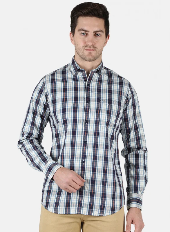 Men's Two - Tone Contrast Panel Casual Shirts in White and Navy for a Stylish and Eye - Catching DesignMen Multicolor Check Shirt