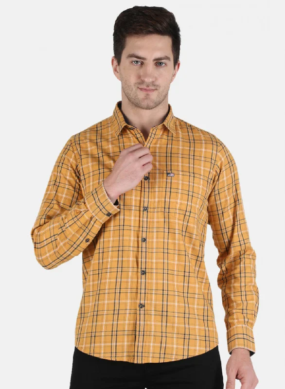 Men's Long - Line Oversized Casual Shirts in Dark Gray for a Relaxed and Modern LookMen Mustard Check Shirt