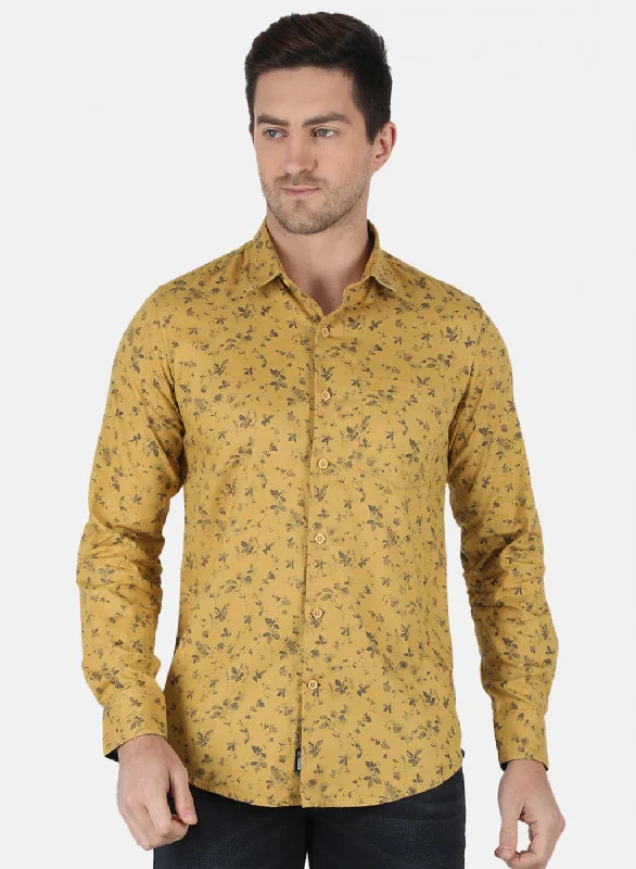 Men's Graphic - Printed Casual Shirts with Pop - Culture References for a Fun and Stylish LookMen Mustard Printed Shirt