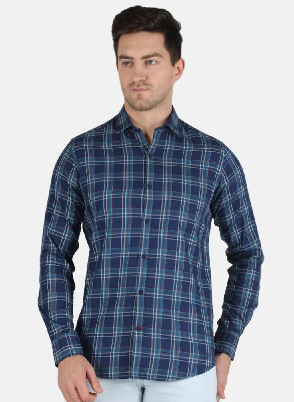 Men's Short - Sleeve Linen Casual Shirts in Light Khaki for a Breathable Summer OptionMen NAvy Blue Check Shirt