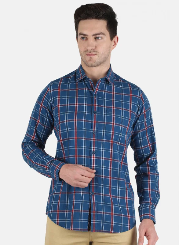 Men's Thermal - Lined Casual Shirts in Black for Added Warmth in Cold WeatherMen NAvy Blue Check Shirt